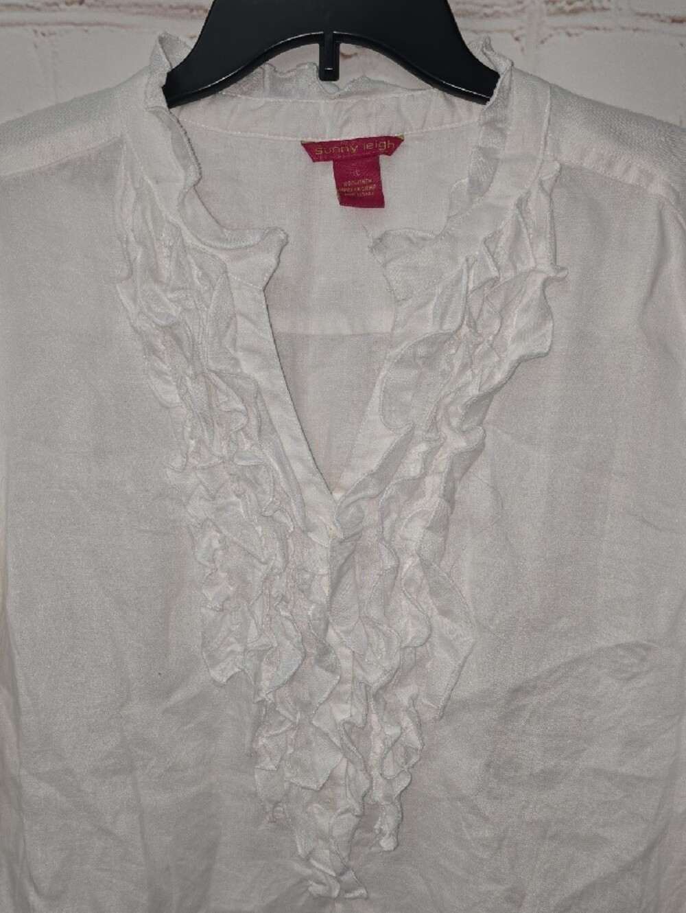 Sunny Leigh White Ruffle V-Neck Tunic 100% Linen Womens Size XL - Picture 3 of 10